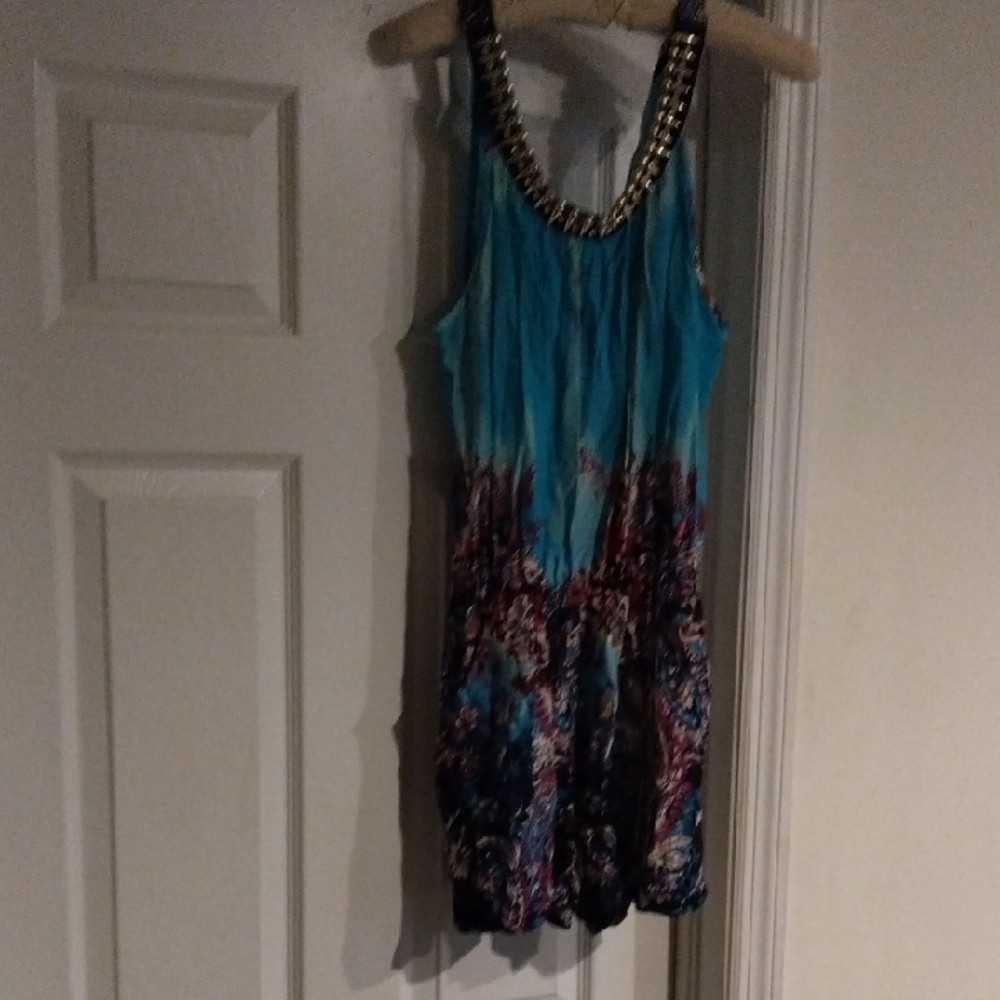 Blue and Red Sleeveless Dress